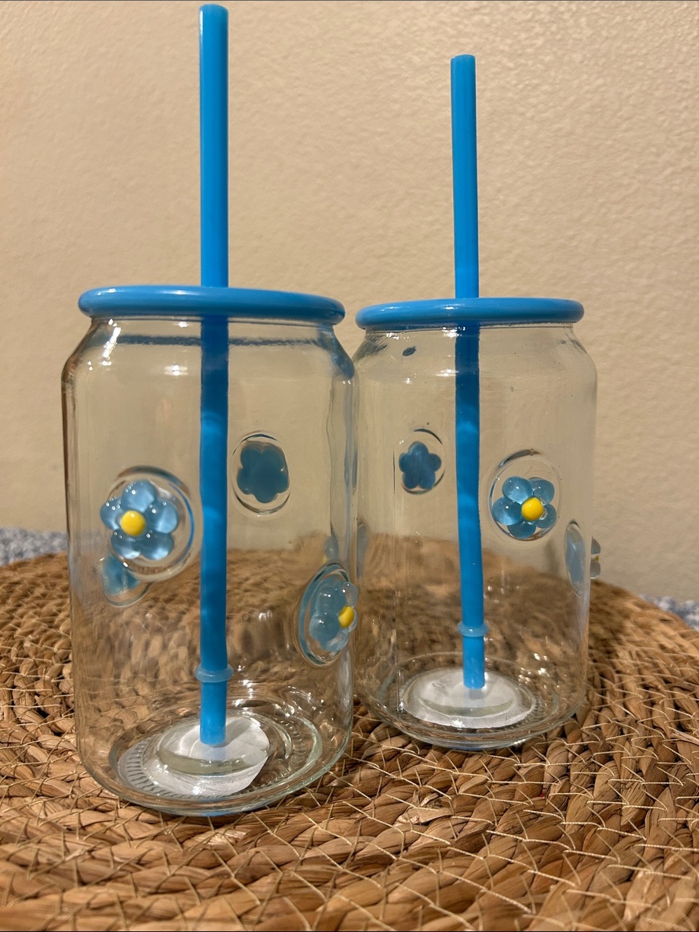 Viral Blue Floral Glass Tumblers Straw Set of 2  Cute Dollar Tree Tik Tok